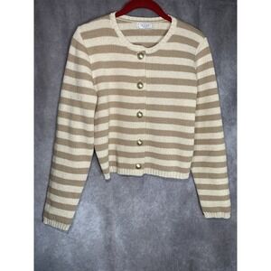 Sage The Label Anthropologie Beige Striped Cardigan XS Neutral Capsule Piece NEW